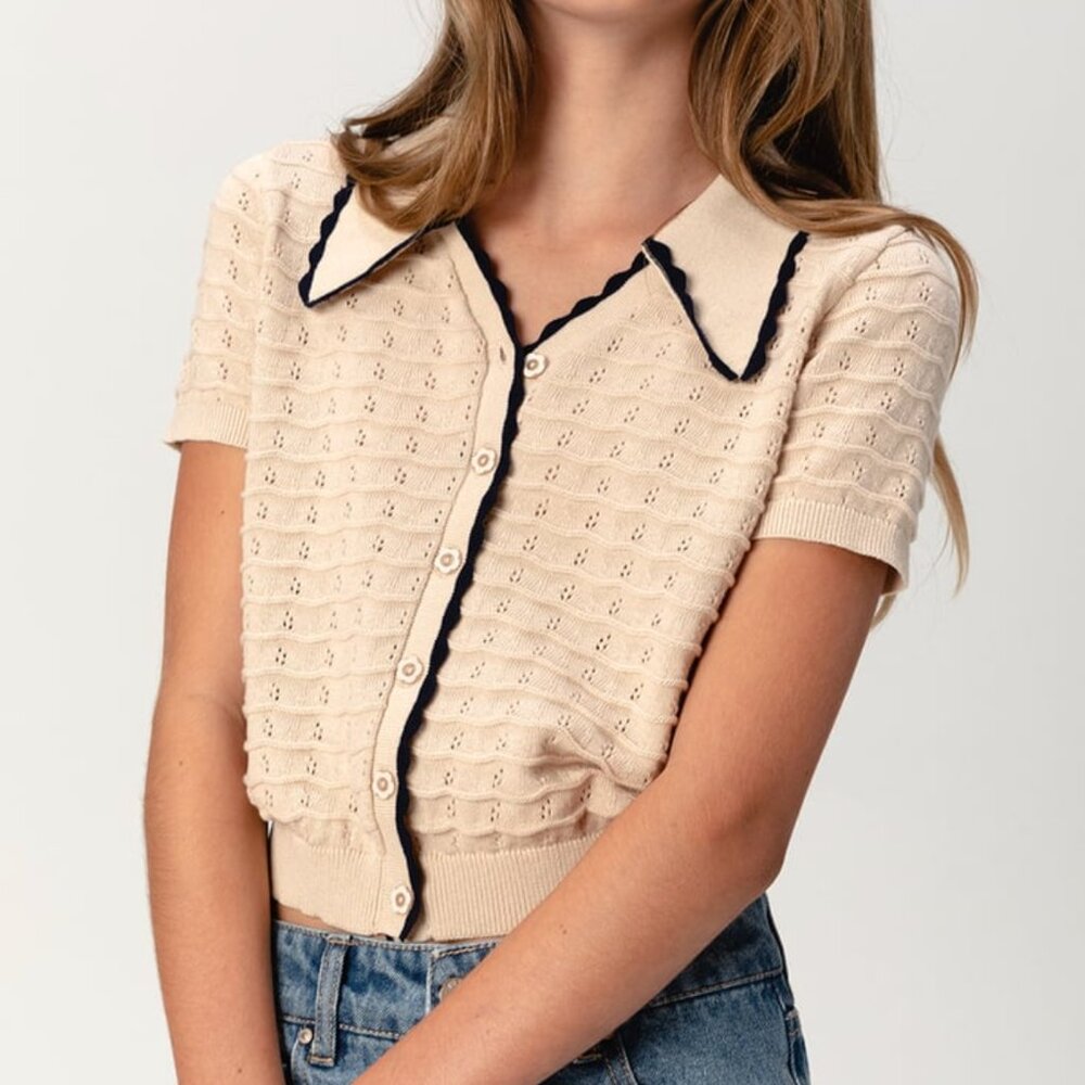 RSQ Girls X-Large Cream Pointelle Collar Sweater